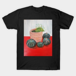 Pumpkins around terracotta pot T-Shirt